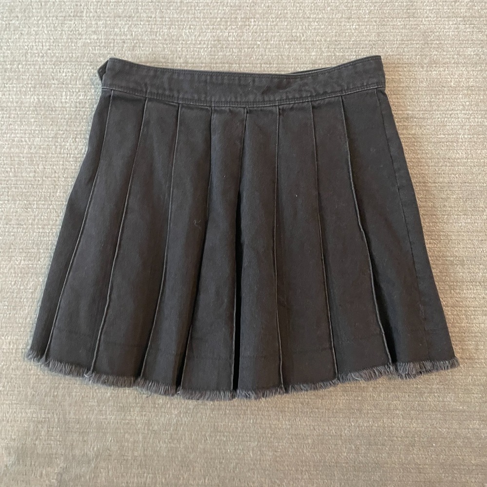Gap Mini Denim Skirt Women 2 26R Black Academia Pleated Punk Mall Raw Hem Whimsy
